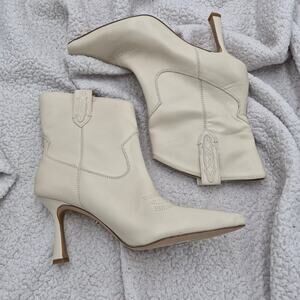 NEW SAM EDELMAN Moe Embroidered Leather Pointed Toe Heel Ankle Boot White sz 10